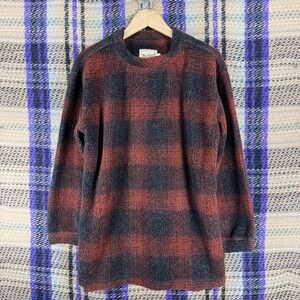 Vintage Woolrich Sweater Mens Small Red Black Plaid Fleece Crewneck Pullover USA